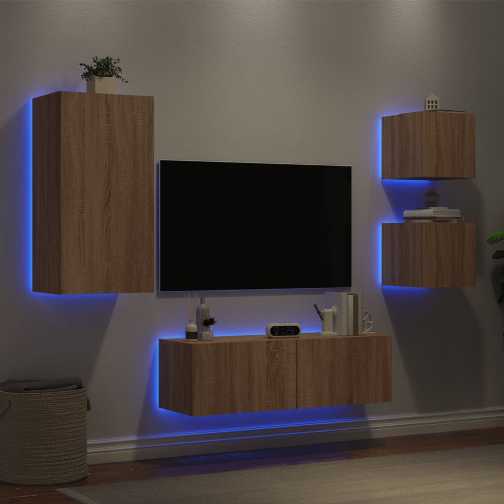 Comode Tv De Perete Cu Lumini Led, 4 Piese,