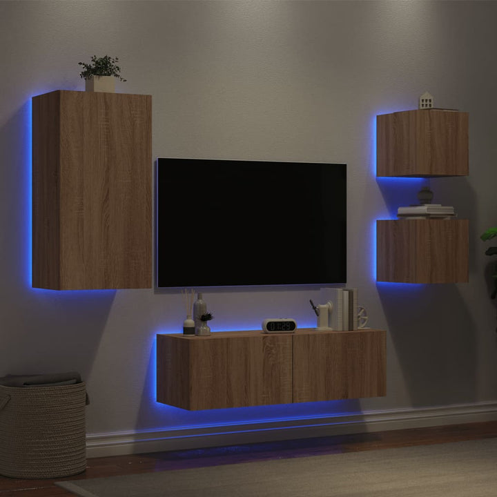 Comode Tv De Perete Cu Lumini Led, 4 Piese,