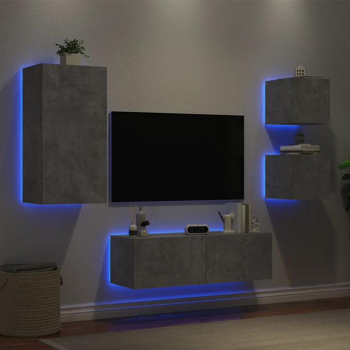 Comode Tv De Perete Cu Lumini Led, 4 Piese,