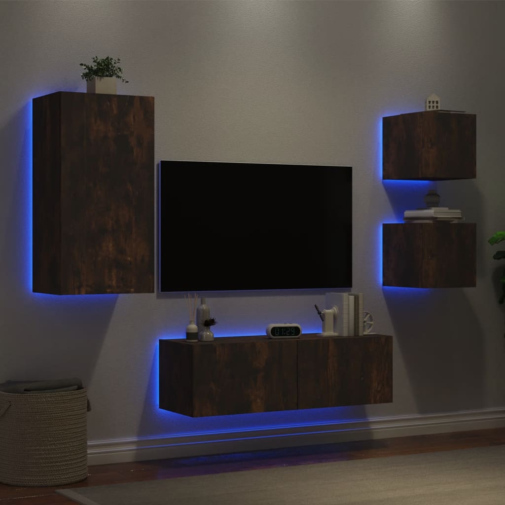 Comode Tv De Perete Cu Lumini Led, 4 Piese,