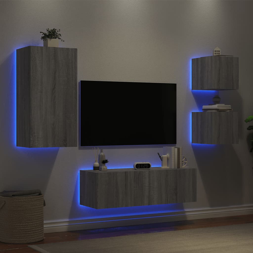 Comode Tv De Perete Cu Lumini Led, 4 Piese,