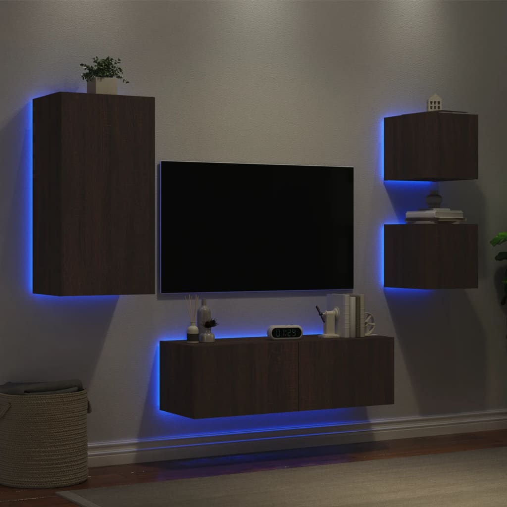 Comode Tv De Perete Cu Lumini Led, 4 Piese,