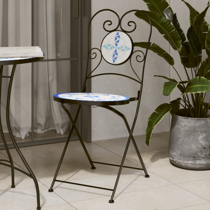 Scaune Bistro Pliante, 2 Buc., Și Alb, Ceramică