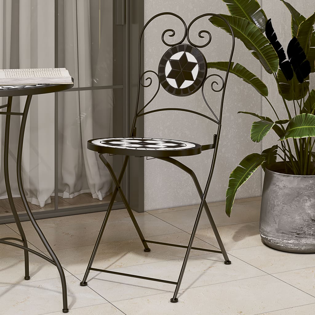 Scaune Bistro Pliante, 2 Buc., Și Alb, Ceramică