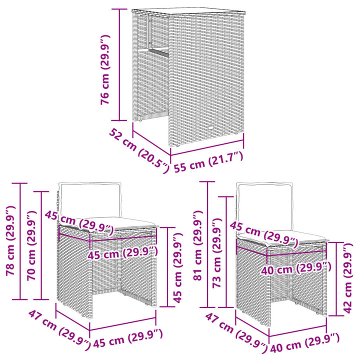Set Bistro Cu Perne, 3 Piese, Bej, Poliratan