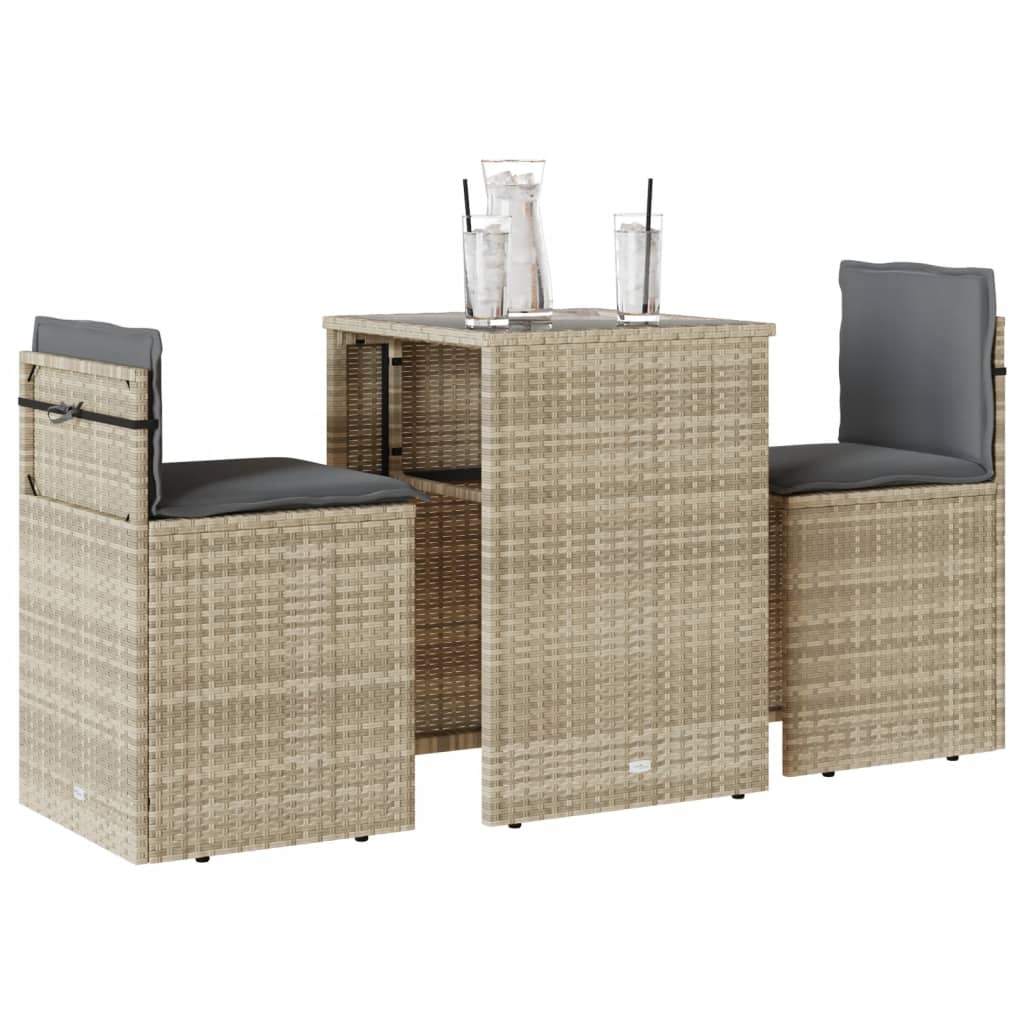 Set Bistro Cu Perne, 3 Piese, Bej, Poliratan