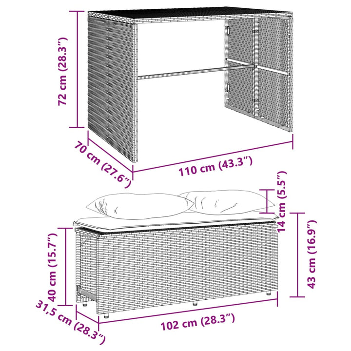 Set Mobilier De Grădină Cu Perne, 3 Piese, , Poliratan