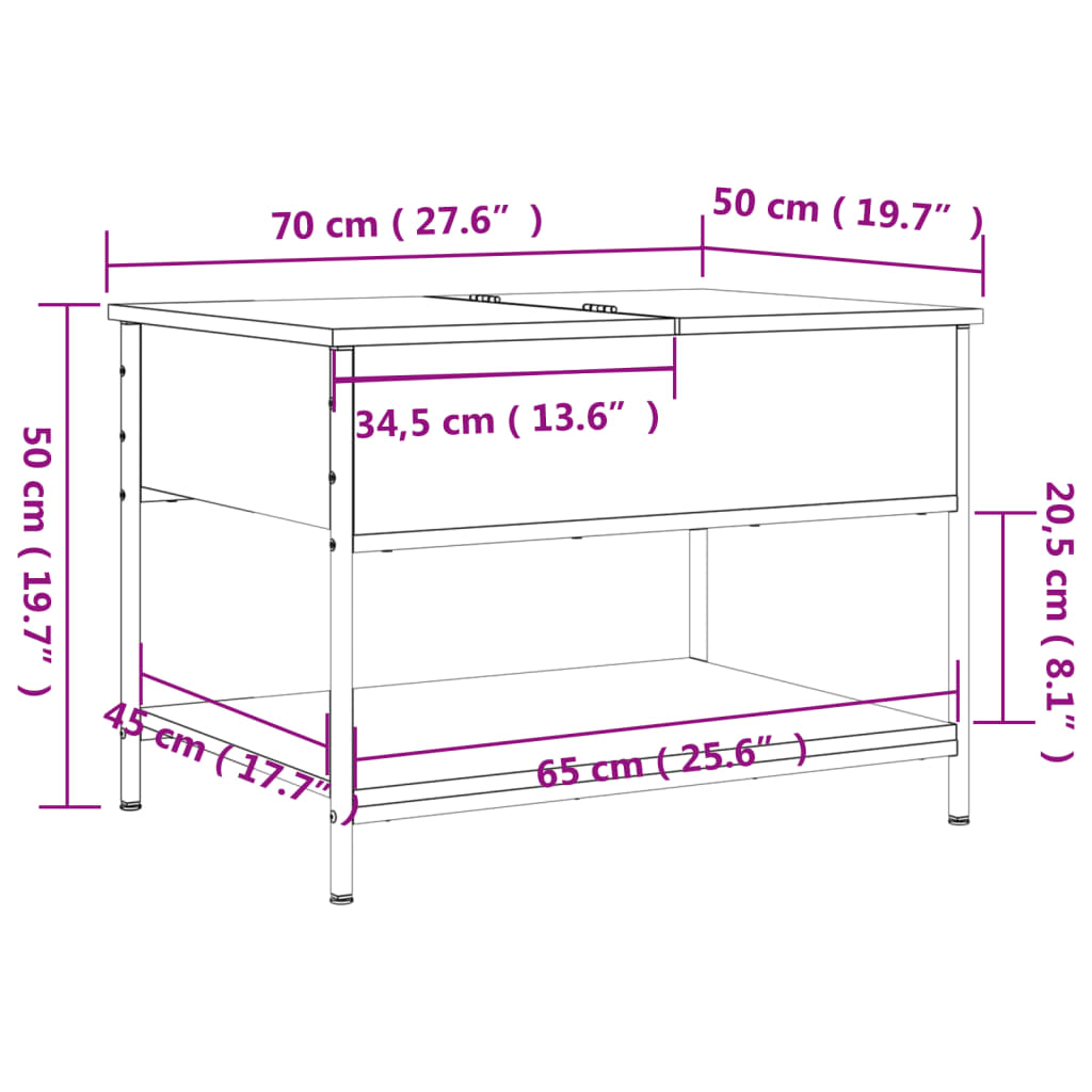 Măsuță De Cafea 70X50X50 Cm Lemn Prelucrat Și Metal