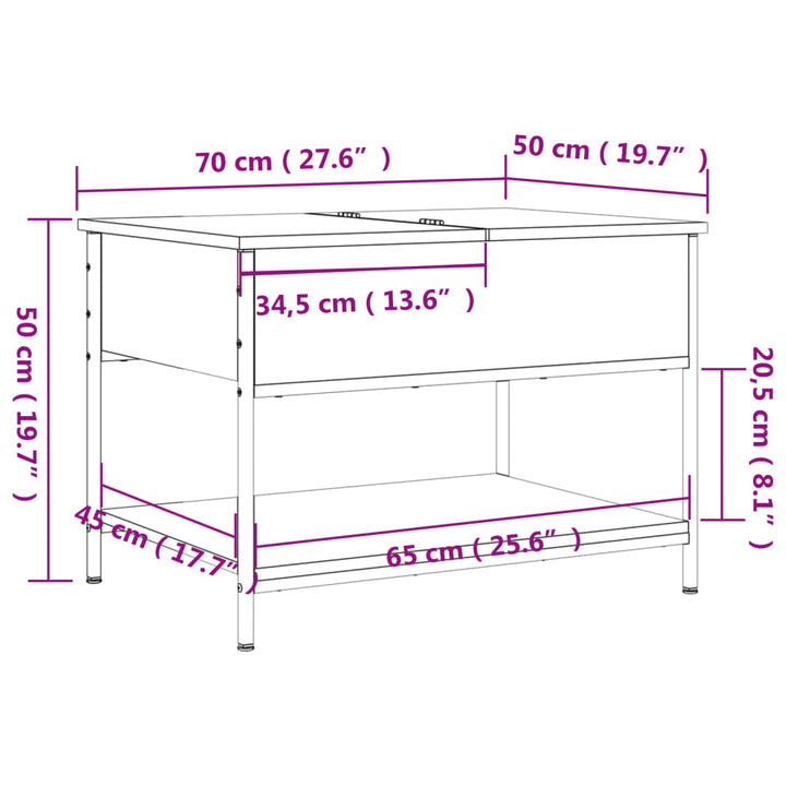 Măsuță De Cafea 70X50X50 Cm Lemn Prelucrat Și Metal