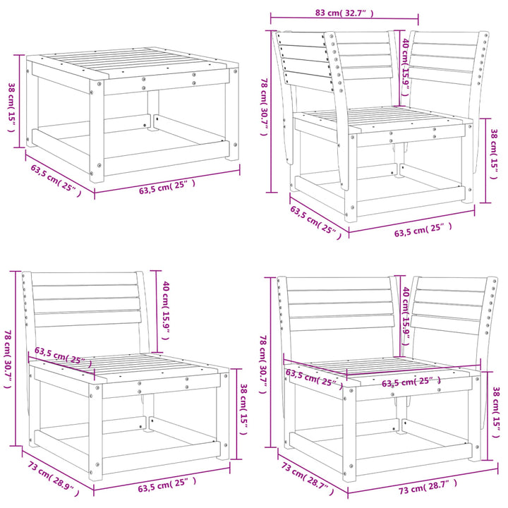 Set Mobilier Relaxare Pentru Grădină 5 Piese Lemn De Pin Tratat