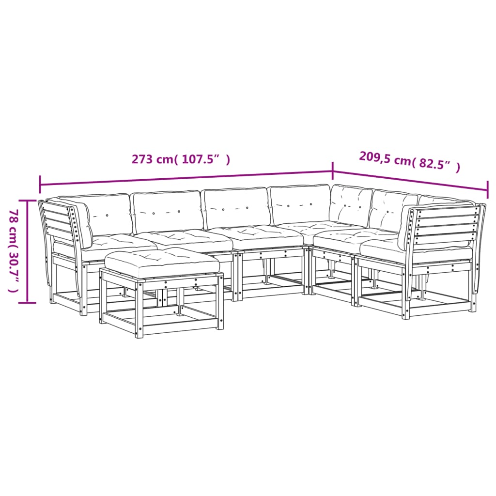 Set Mobilier De Grădină Cu Perne, 7 Piese, Lemn Masiv Douglas