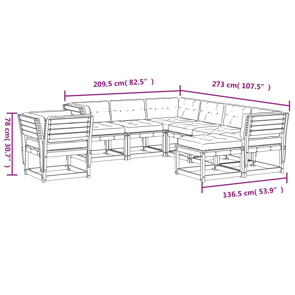 Set Mobilier De Grădină , 8 Piese, Lemn Masiv De Pin