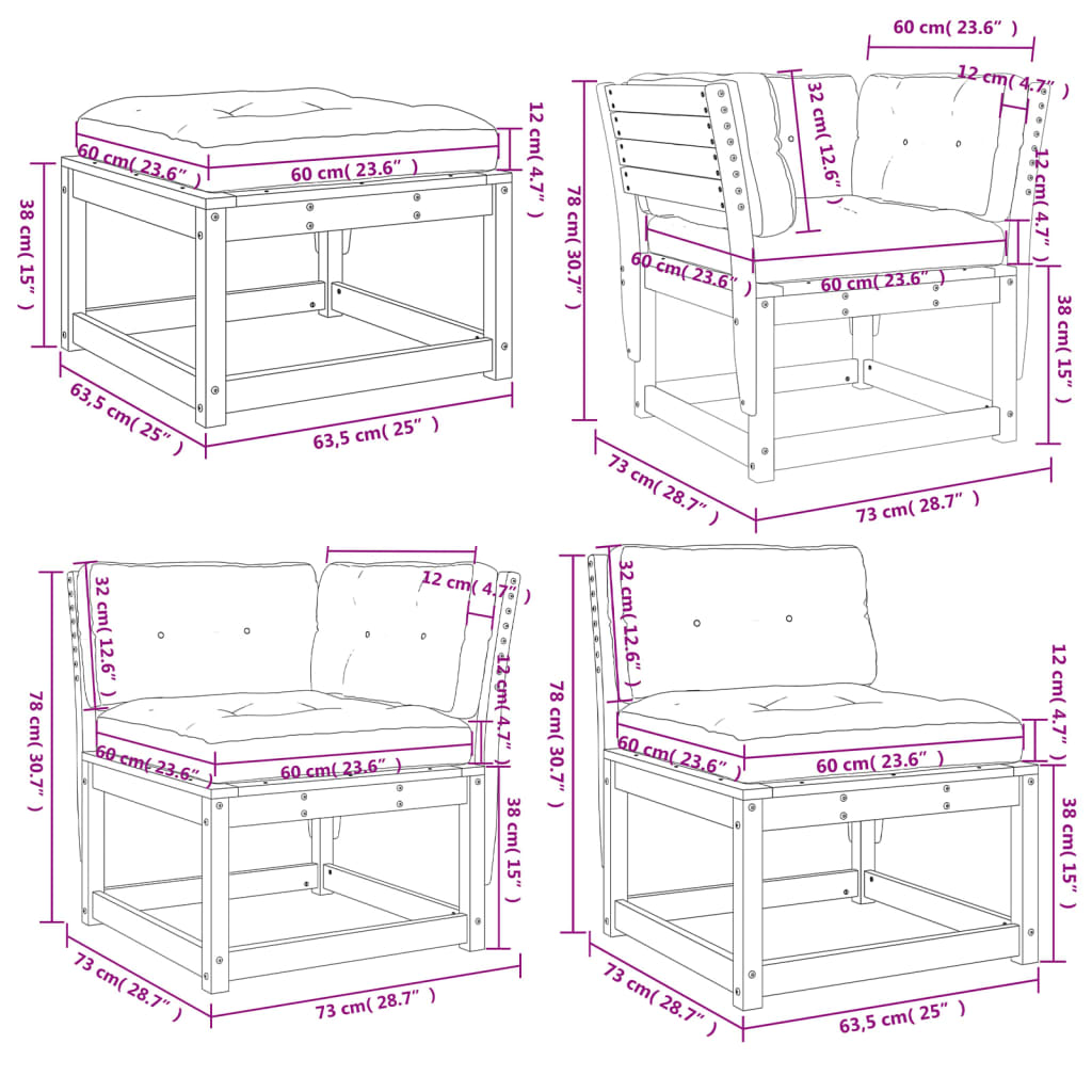Set Mobilier De Grădină , 8 Piese, Lemn Masiv De Pin
