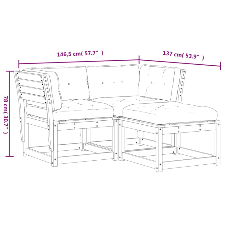 Set Mobilier De Grădină , 3 Piese, Lemn Masiv Douglas