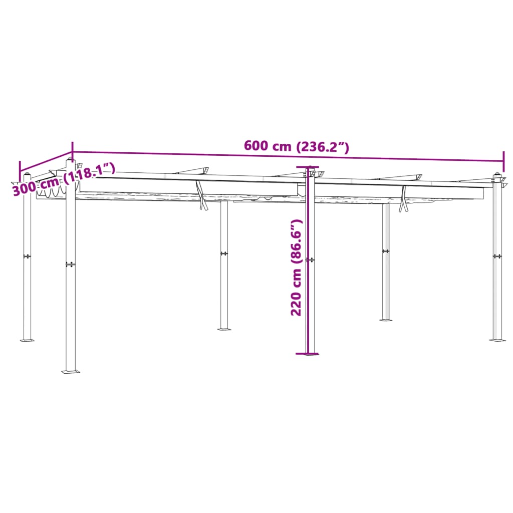 Foișor De Grădină, Acoperiș Retractabil, , 3X6 M, Aluminiu