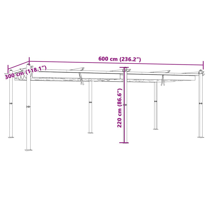 Foișor De Grădină, Acoperiș Retractabil, , 3X6 M, Aluminiu