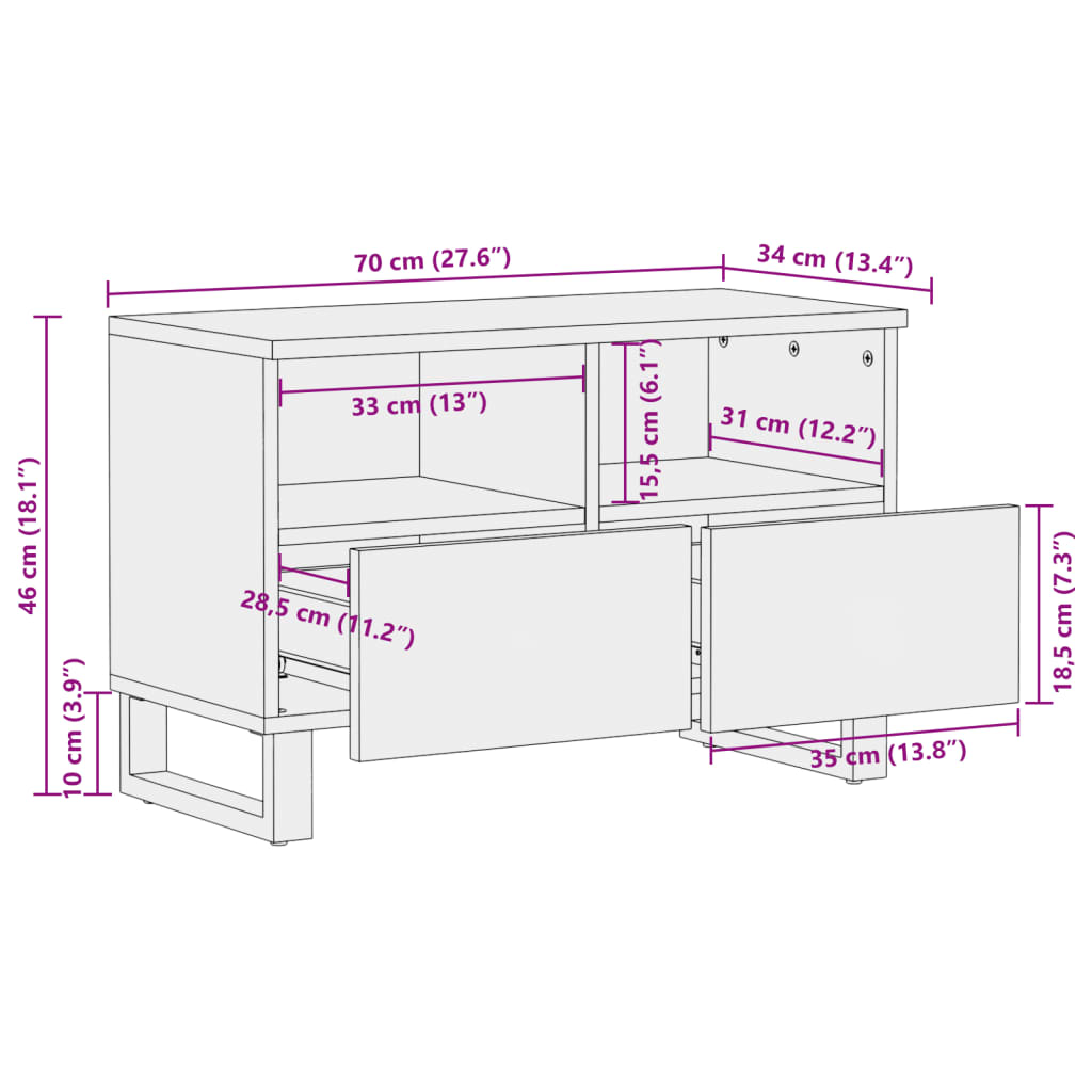 Dulap Tv, 70X34X46 Cm, Lemn Masiv De Acacia