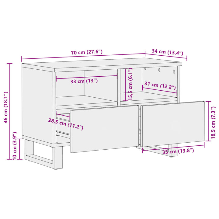 Dulap Tv, 70X34X46 Cm, Lemn Masiv De Acacia