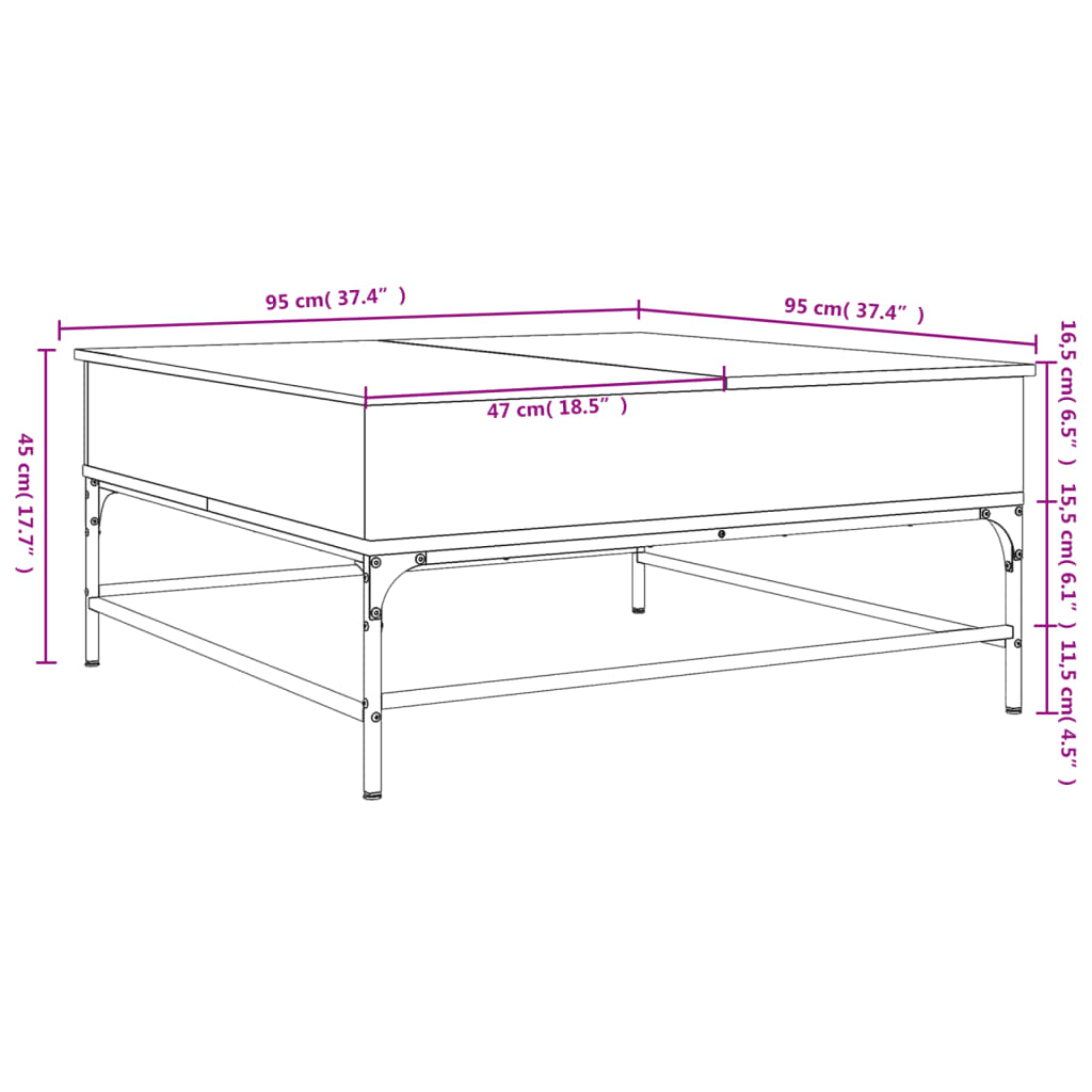 Măsuță Cafea 95X95X45 Cm Lemn Prelucrat Și Metal