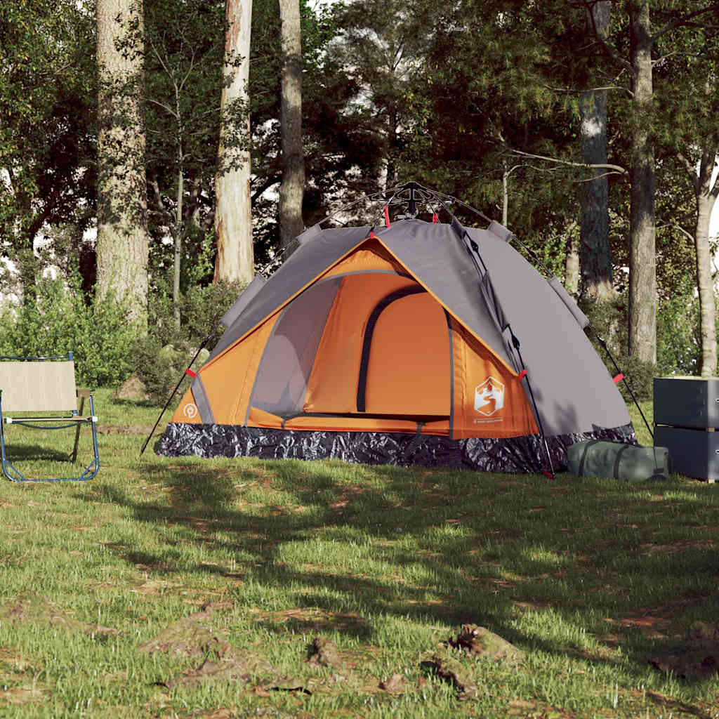 Cort Camping Cupolă , Gri/Portocaliu, Setare Rapidă