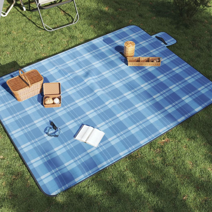 Pătură De Picnic Pliabilă, Carouri Albastre, Catifea