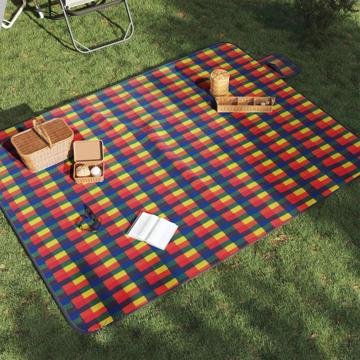 Pătură De Picnic Pliabilă, Carouri Albastre, Catifea