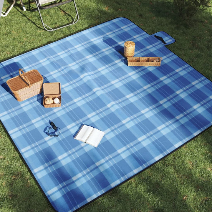 Pătură De Picnic Pliabilă, Carouri Albastre, Catifea