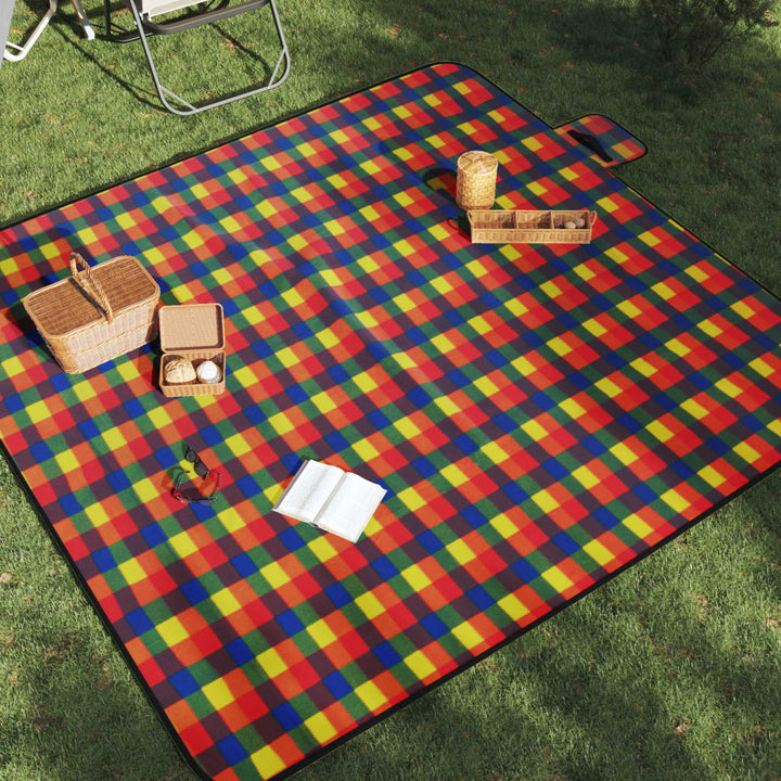 Pătură De Picnic Pliabilă, Carouri Albastre, Catifea