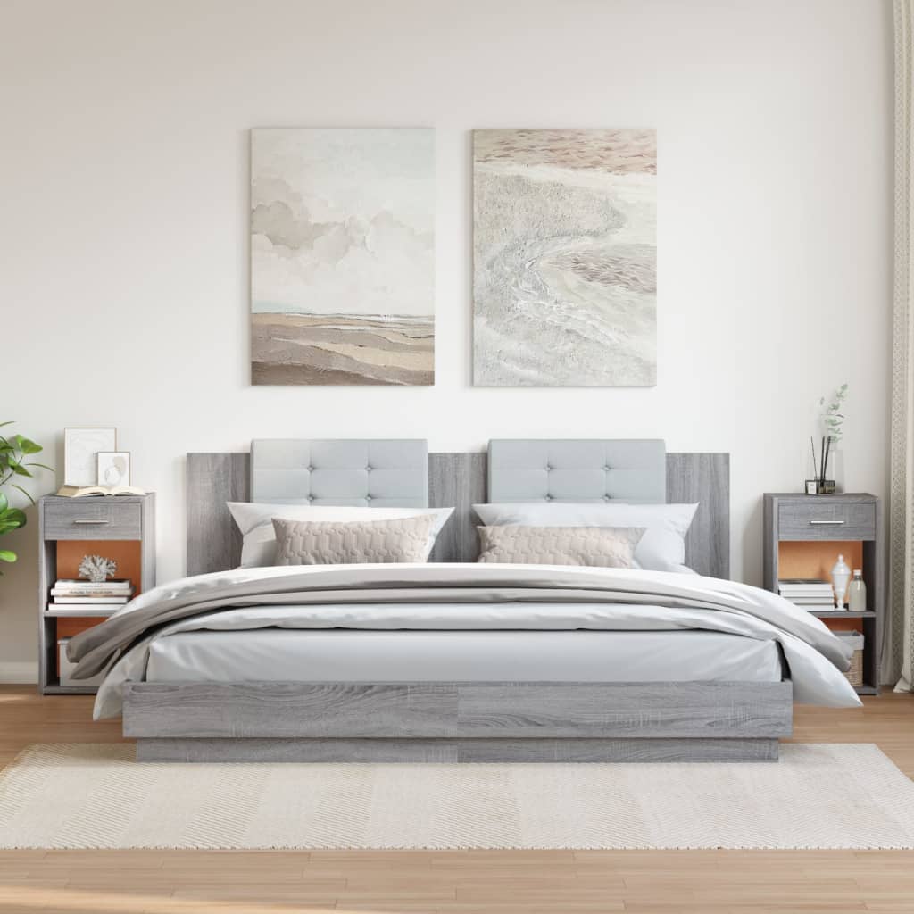 Noptiere, 2 Buc., Gri Sonoma, 35X34X65 Cm, Lemn Prelucrat