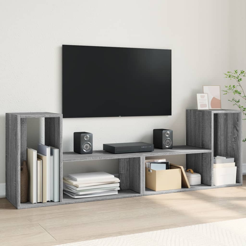 Comodă Tv, 2 Buc., Gri Sonoma, 100X30X50 Cm, Lemn Prelucrat