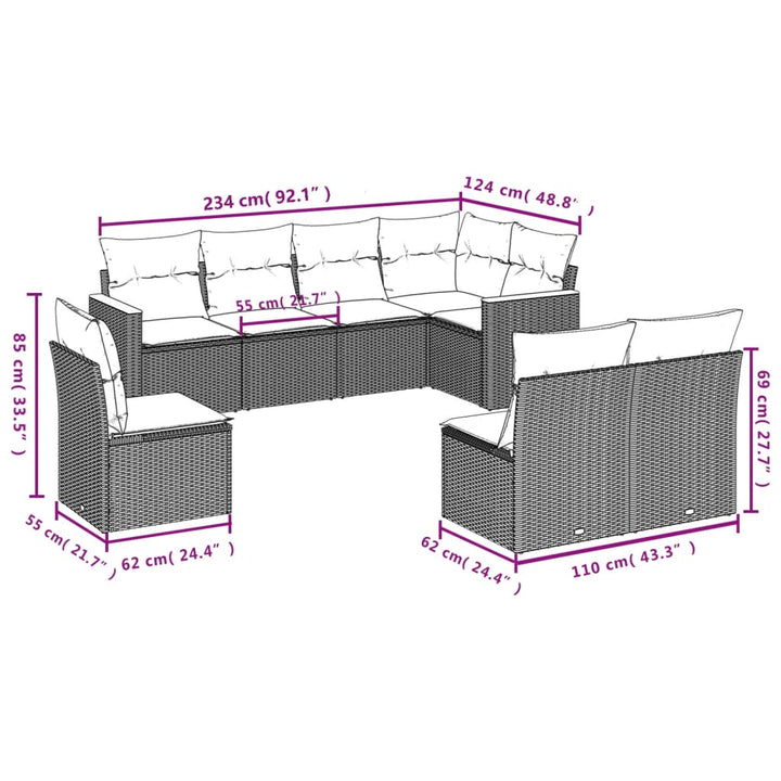 Set Mobilier De Grădină Cu Perne, 8 Piese, , Poliratan