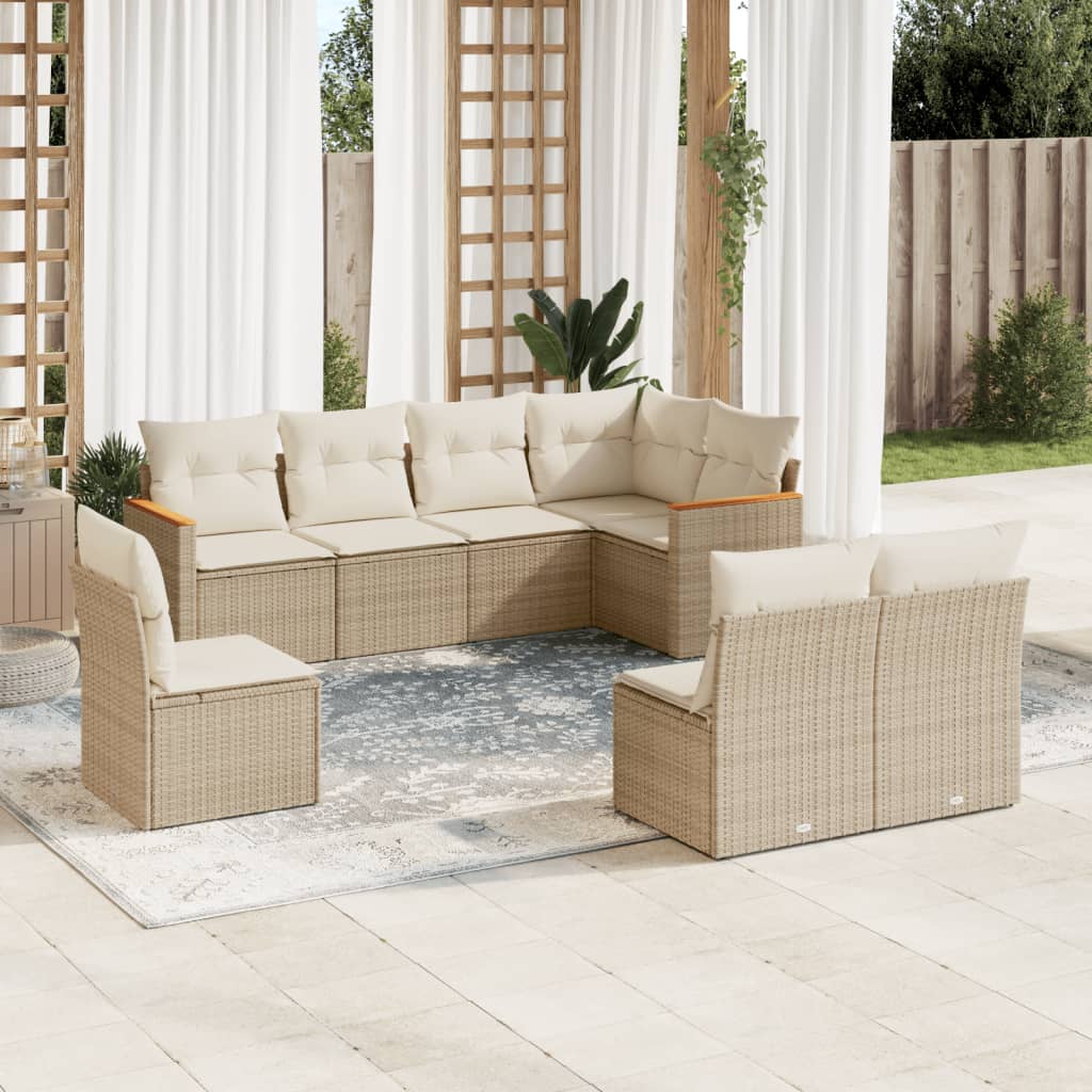Set Mobilier De Grădină Cu Perne, 8 Piese, , Poliratan