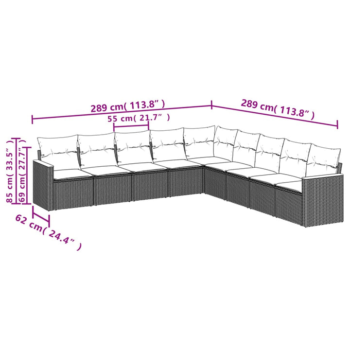 Set Mobilier De Grădină Cu Perne, 9 Piese, , Poliratan