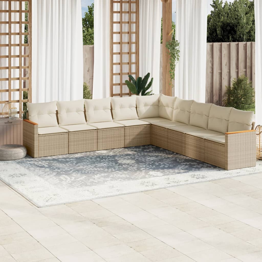 Set Mobilier De Grădină Cu Perne, 9 Piese, , Poliratan