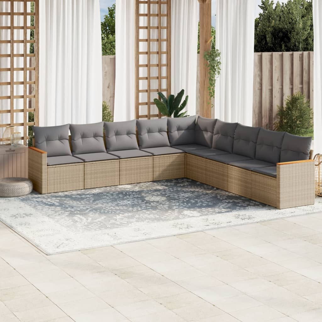Set Mobilier De Grădină Cu Perne, 9 Piese, , Poliratan