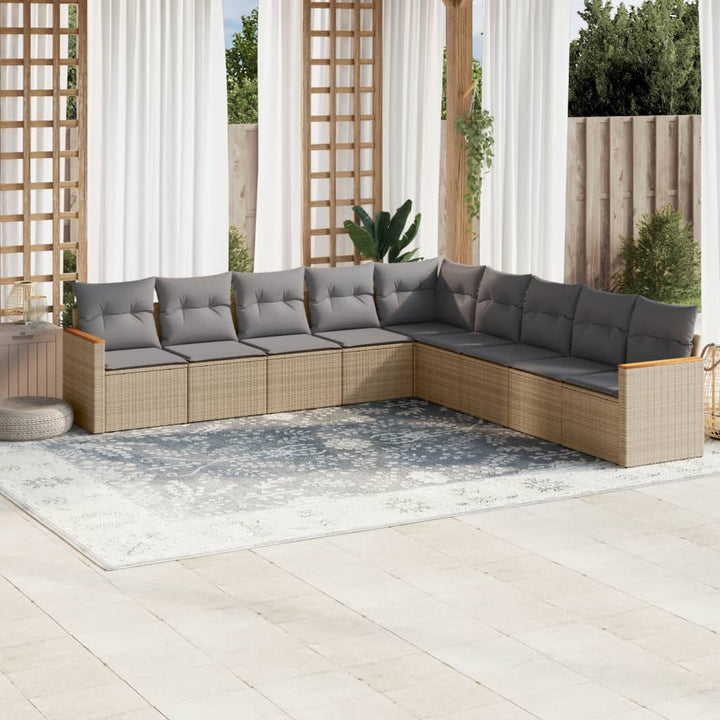 Set Mobilier De Grădină Cu Perne, 9 Piese, , Poliratan
