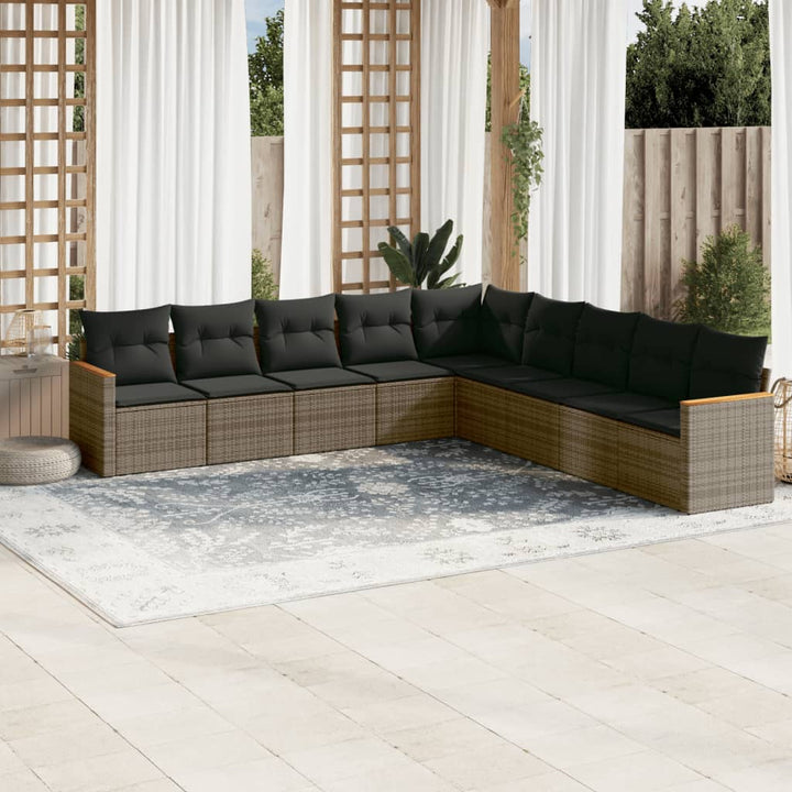 Set Mobilier De Grădină Cu Perne, 9 Piese, , Poliratan