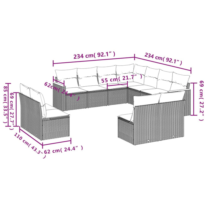 Set Canapele De Grădină Cu Perne, 11 Piese, , Poliratan