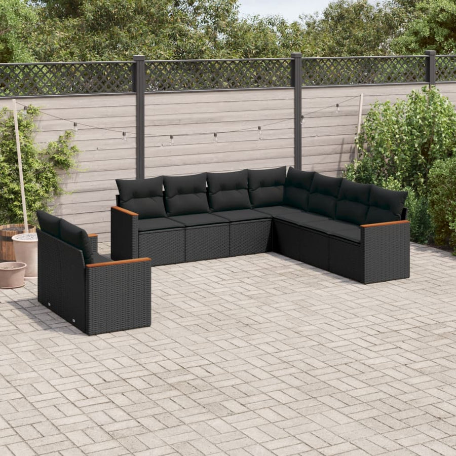 Set Mobilier De Grădină Cu Perne, 9 Piese, , Poliratan