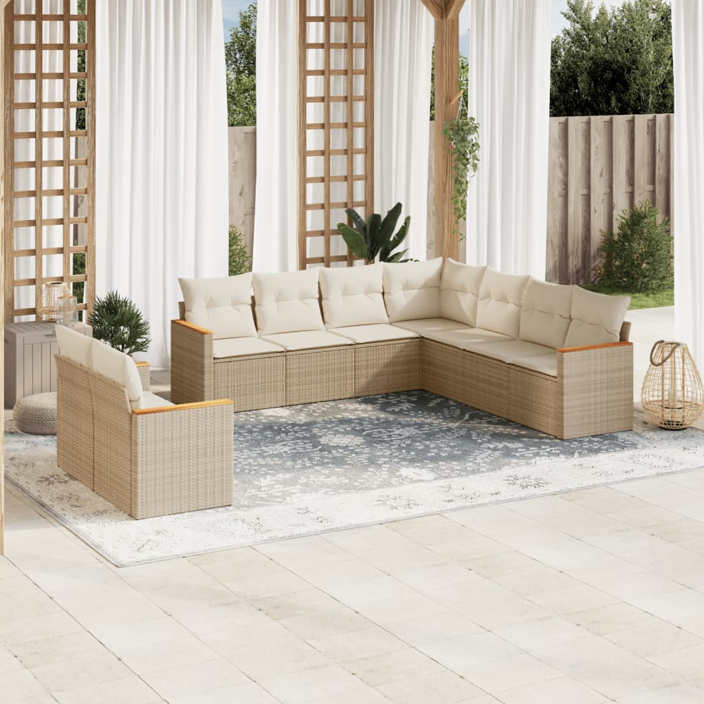 Set Mobilier De Grădină Cu Perne, 9 Piese, , Poliratan