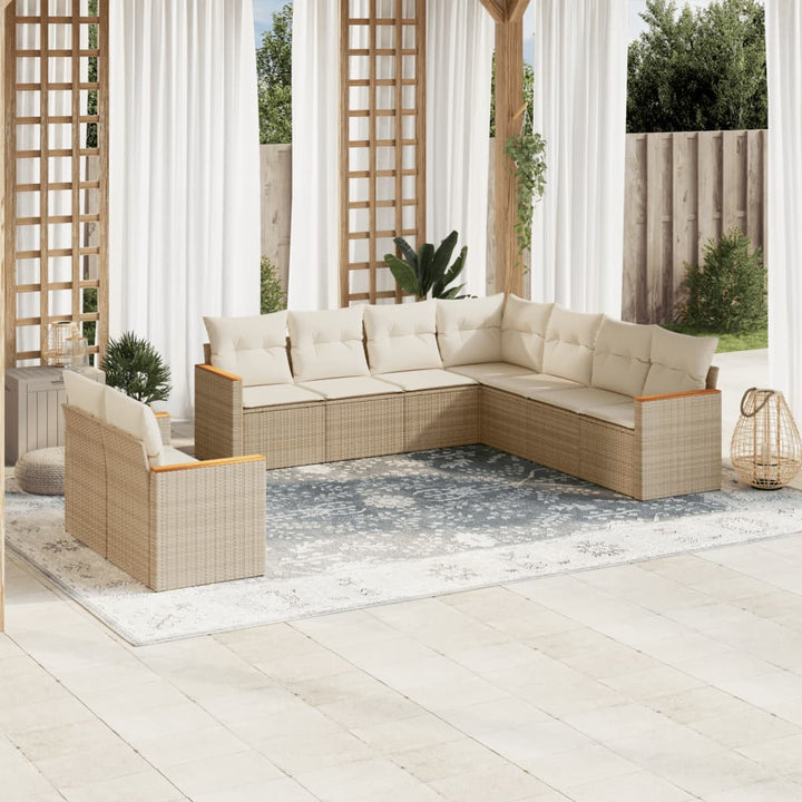 Set Mobilier De Grădină Cu Perne, 9 Piese, , Poliratan