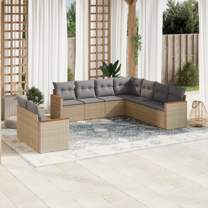 Set Mobilier De Grădină Cu Perne, 9 Piese, , Poliratan