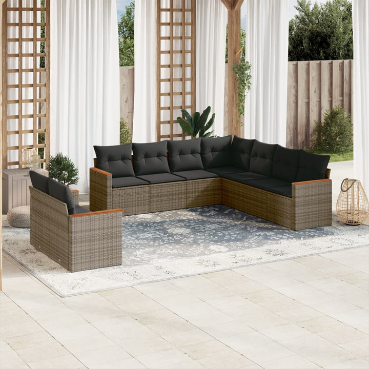 Set Mobilier De Grădină Cu Perne, 9 Piese, , Poliratan