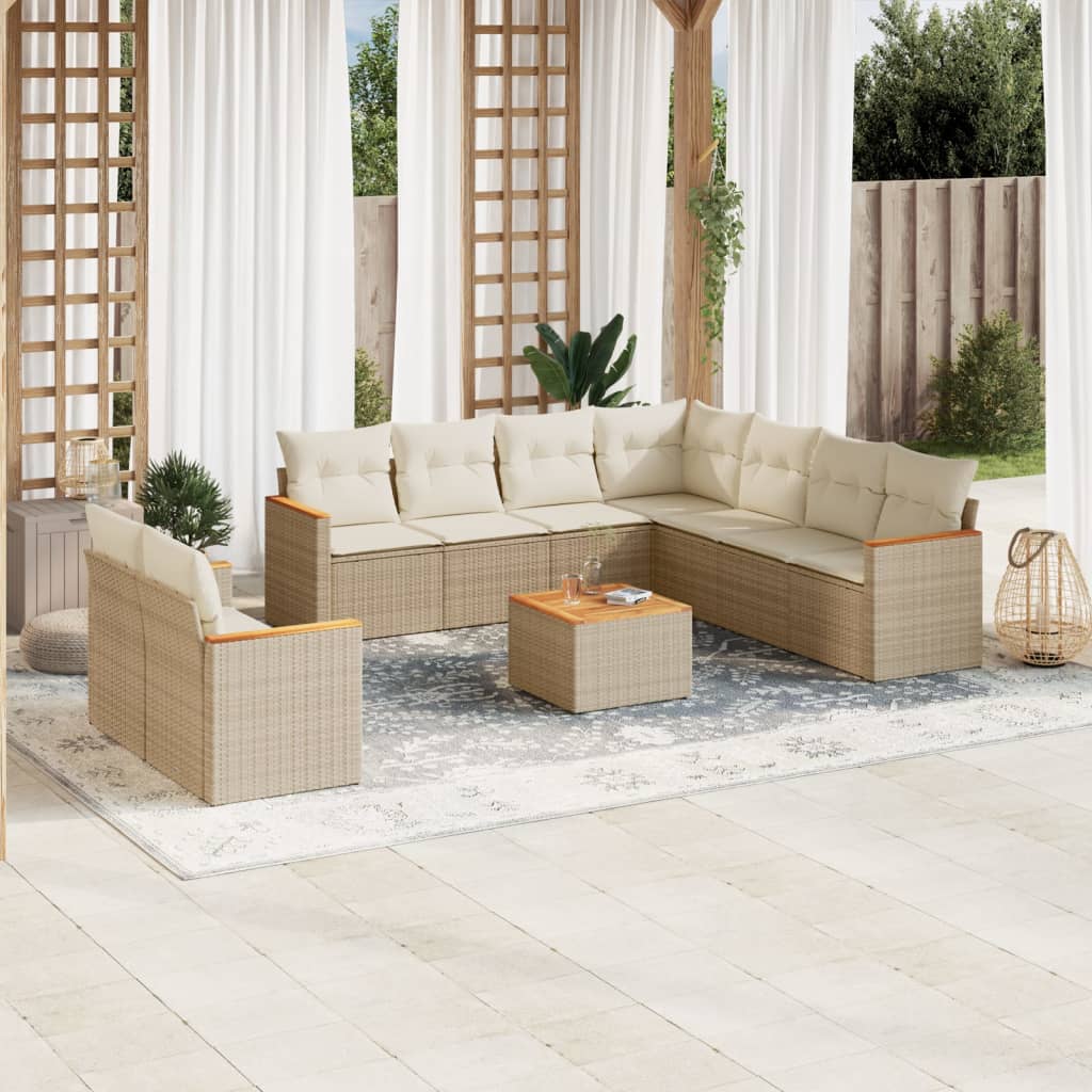 Set Mobilier De Grădină Cu Perne, 9 Piese, , Poliratan