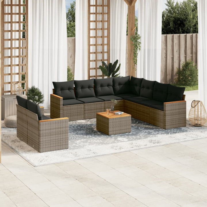 Set Mobilier De Grădină Cu Perne, 9 Piese, , Poliratan