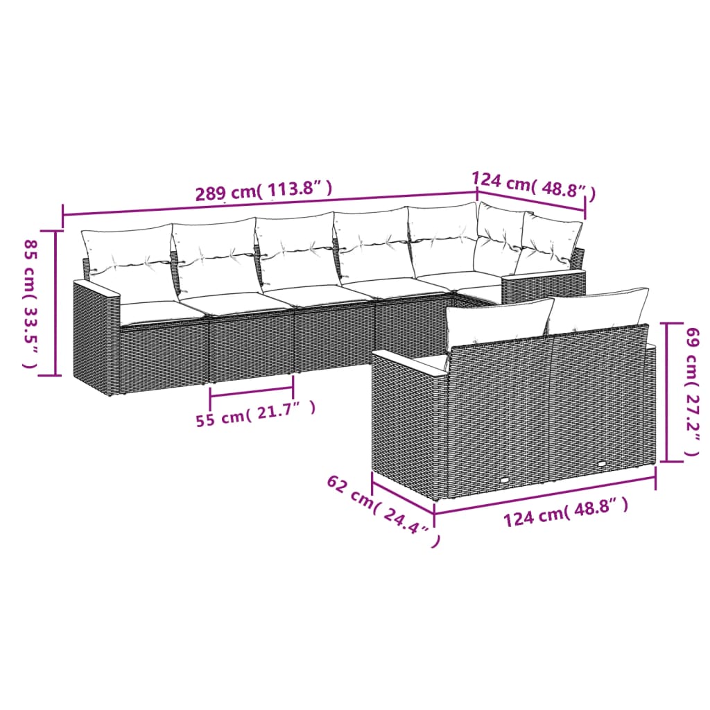 Set Mobilier De Grădină Cu Perne, 8 Piese, , Poliratan