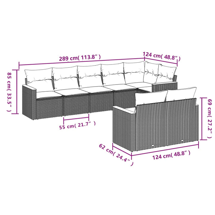 Set Mobilier De Grădină Cu Perne, 8 Piese, , Poliratan