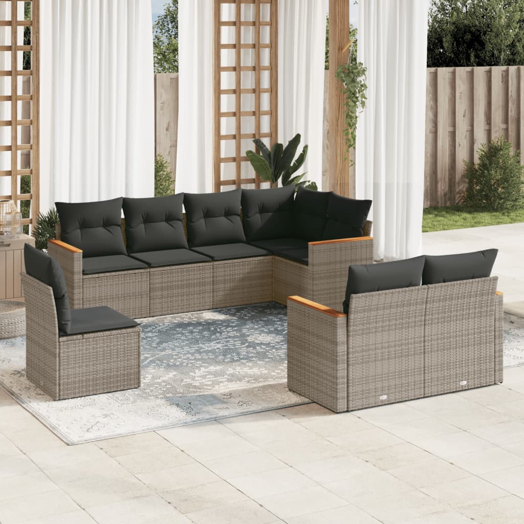 Set Canapele De Grădină Cu Perne, 8 Piese, , Poliratan