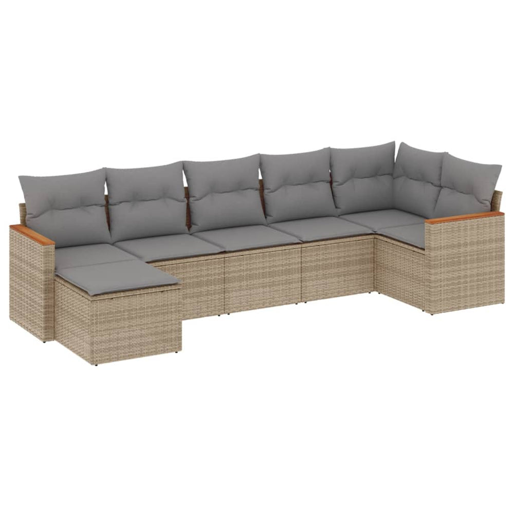 Set Canapele De Grădină, 7 Piese, Cu Perne, Bej, Poliratan