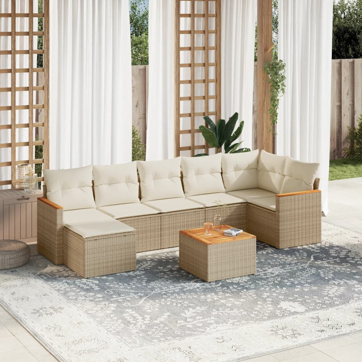 Set Canapele De Grădină, 7 Piese, Cu Perne, Bej, Poliratan